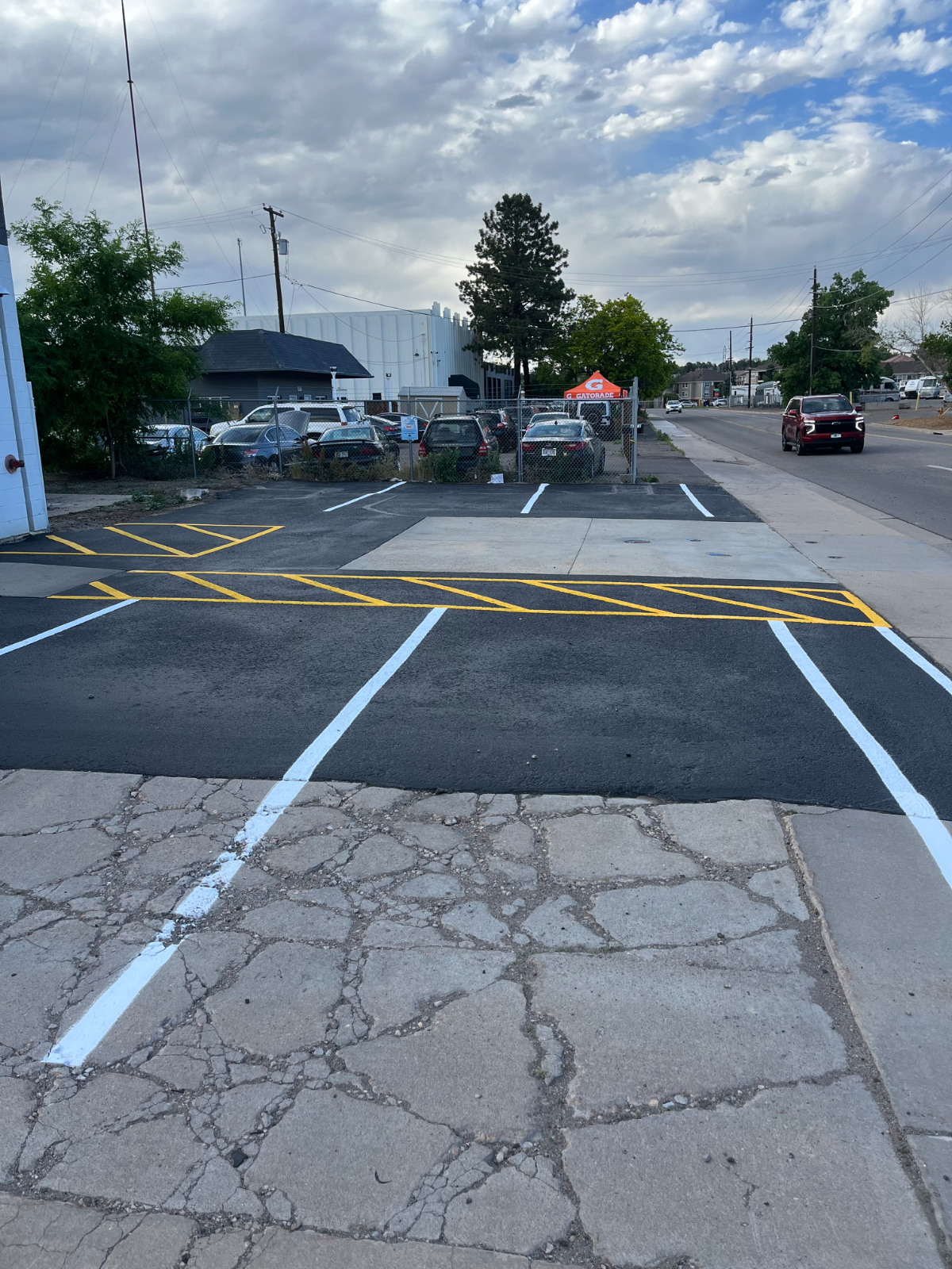 Parking lot striping job by Fire Line Striping in the Denver metro area